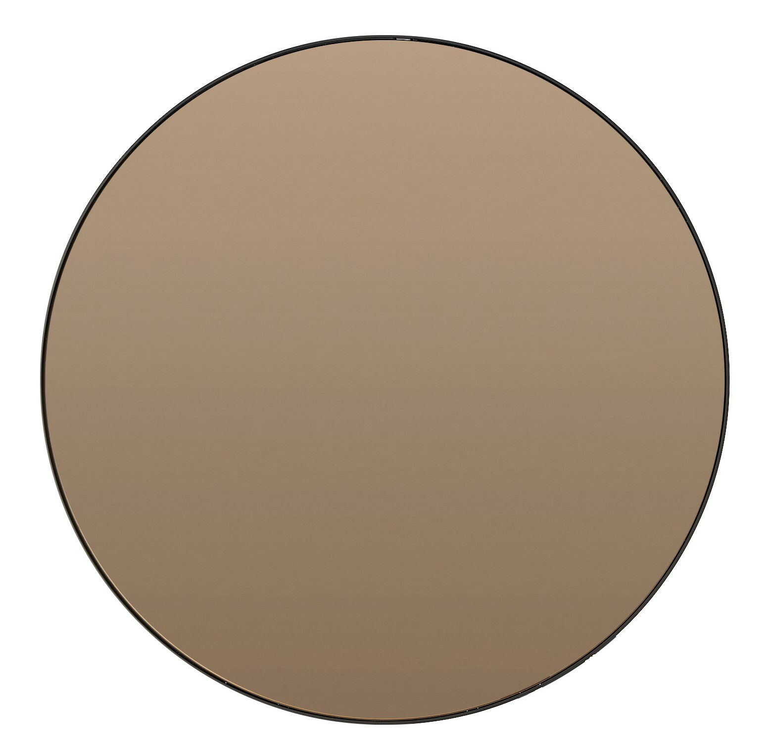 Runder Spiegel mit schwarzem Rahmen, frontal fotografiert