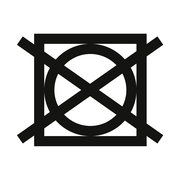 Symbol für nicht im Trockner trocknen, schwarze Linien auf weißem Hintergrund, Frontalansicht