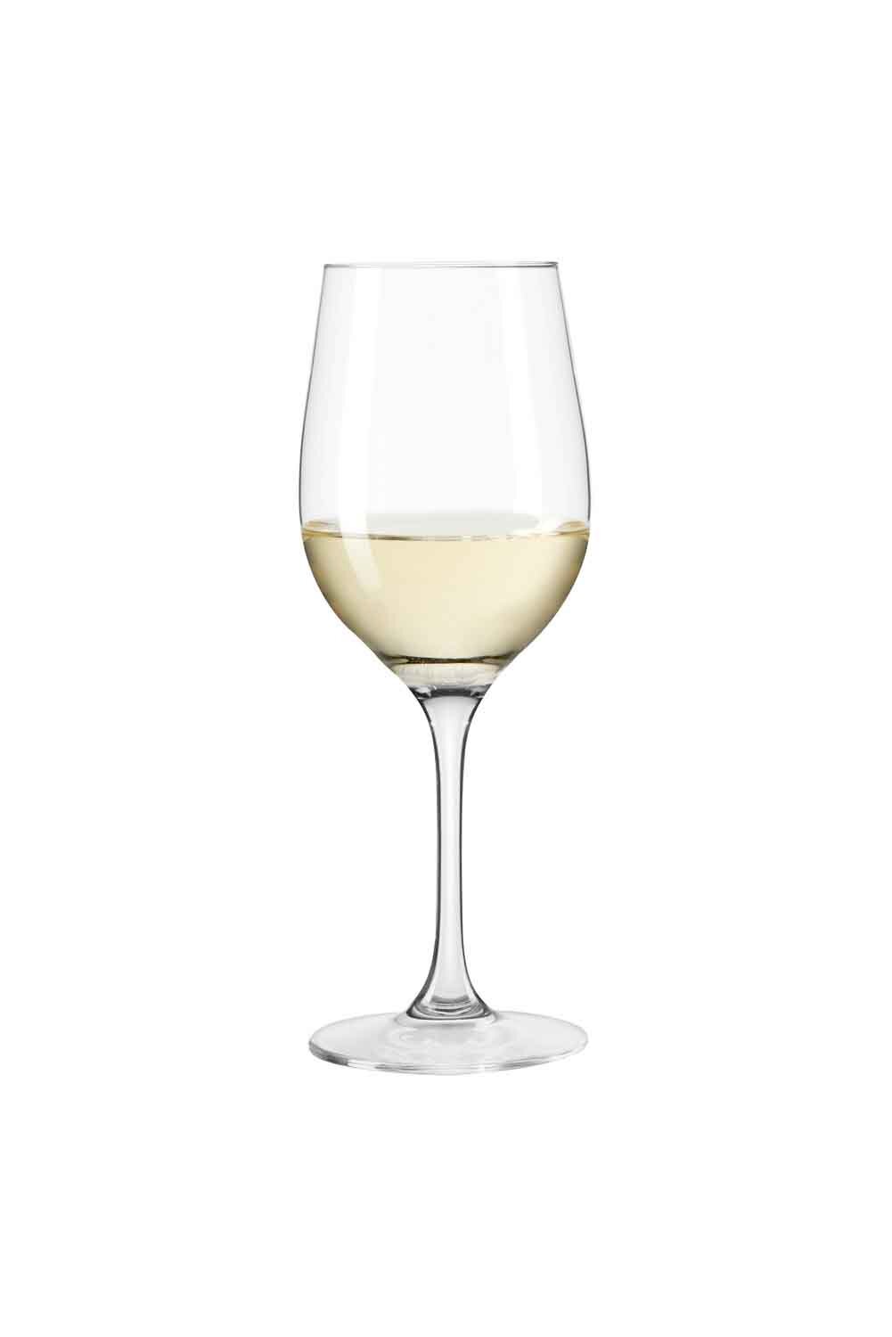 Leonardo Weißweinglas Ciao +38cl CIAO+ Weißweinglas Ciao mit 38 cl Fassungsvermögen, gefüllt mit Weißwein, in Frontalansicht.