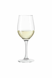 Weißweinglas Ciao mit 38 cl Fassungsvermögen, gefüllt mit Weißwein, in Frontalansicht.