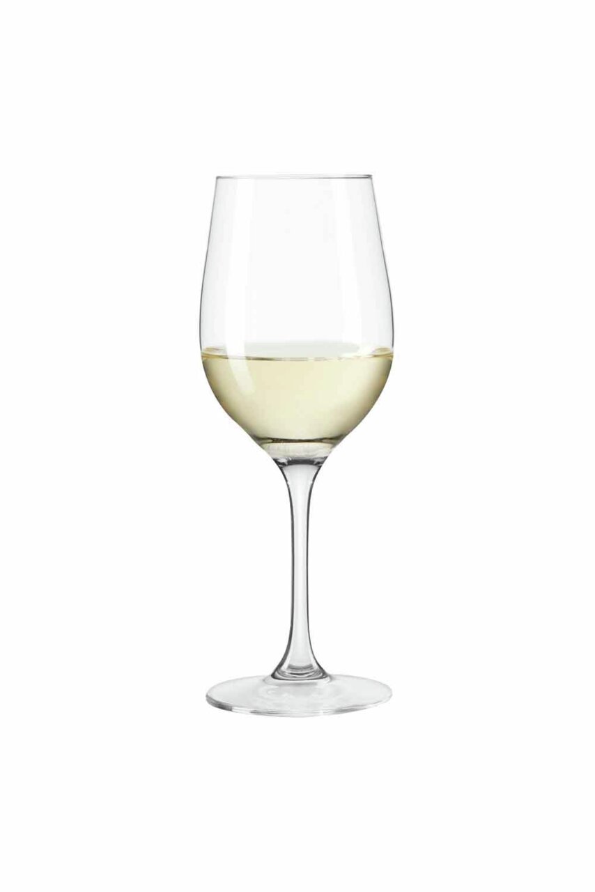 Leonardo Weißweinglas Ciao +38cl CIAO+ Weißweinglas Ciao mit 38 cl Fassungsvermögen, gefüllt mit Weißwein, in Frontalansicht.
