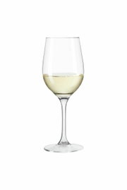 Wittewijnglas Ciao met een inhoud van 38 cl, gevuld met witte wijn, gezien van voren.