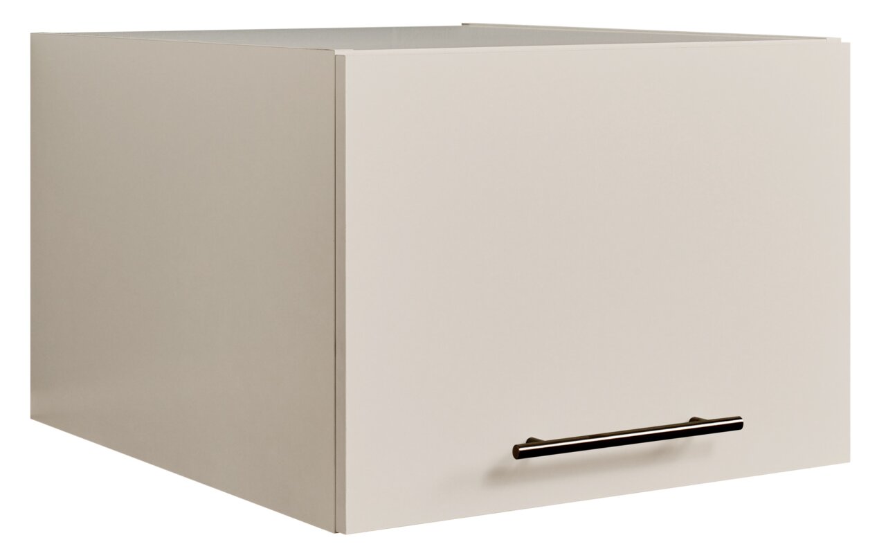 XORA Aufsatzschrank schmal PRIMUS Weißer Hängeschrank mit glatter Front und schwarzem Stangengriff, schräg von vorne links in leichter Aufsicht freigestellt