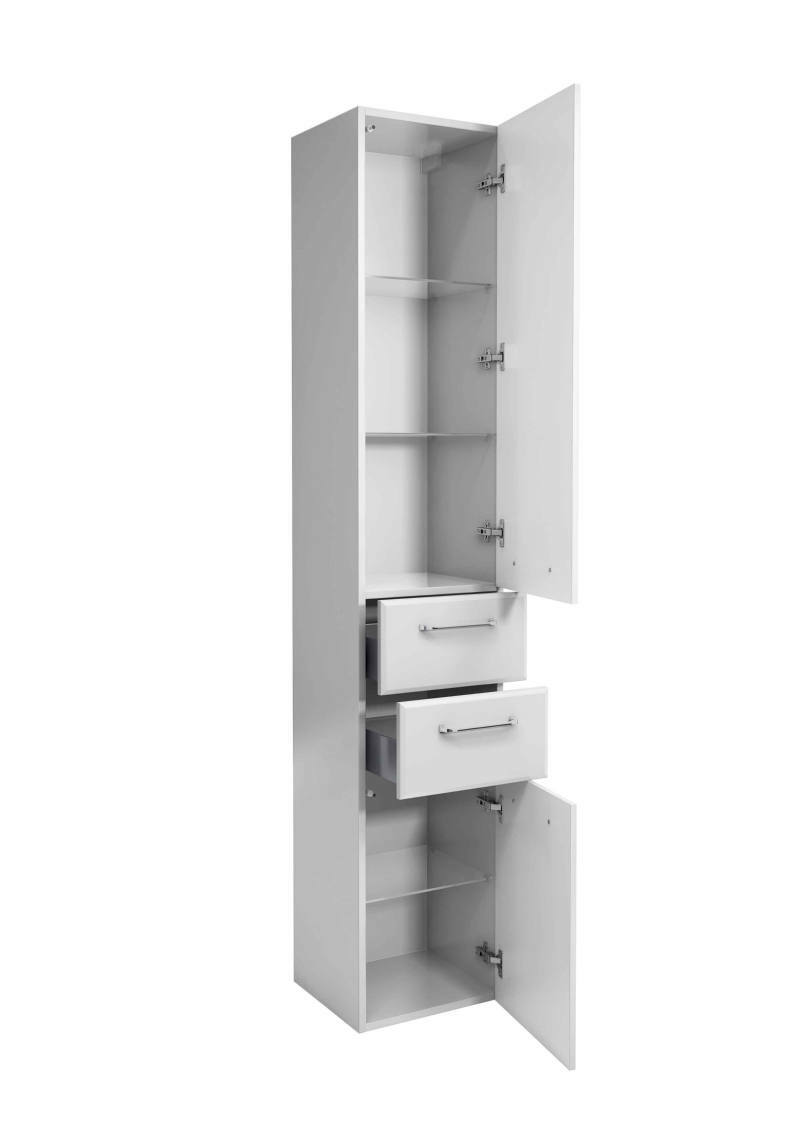 XORA Hochschrank FILO Weißer Hochschrank mit offenen Türen und Schubladen, seitliche Perspektive
