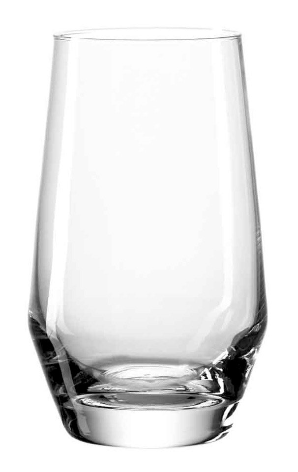 Klares Trinkglas Puccini 365ml, frontal fotografiert, mit elegantem Design und stabiler Basis.