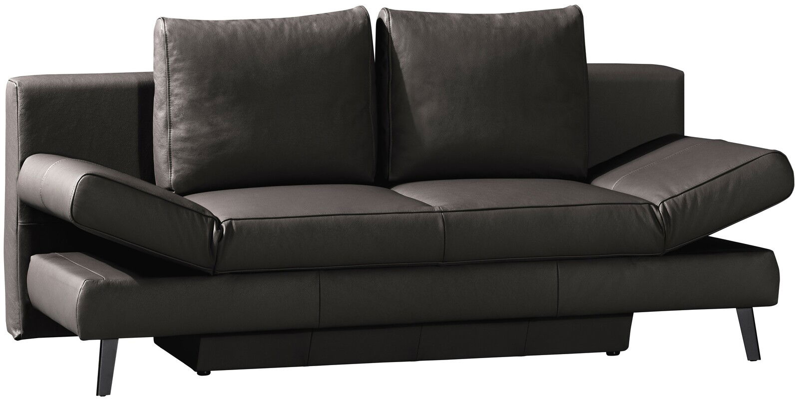 Schwarzes Querschläfer-Sofa mit verstellbaren Armlehnen, Vorderansicht