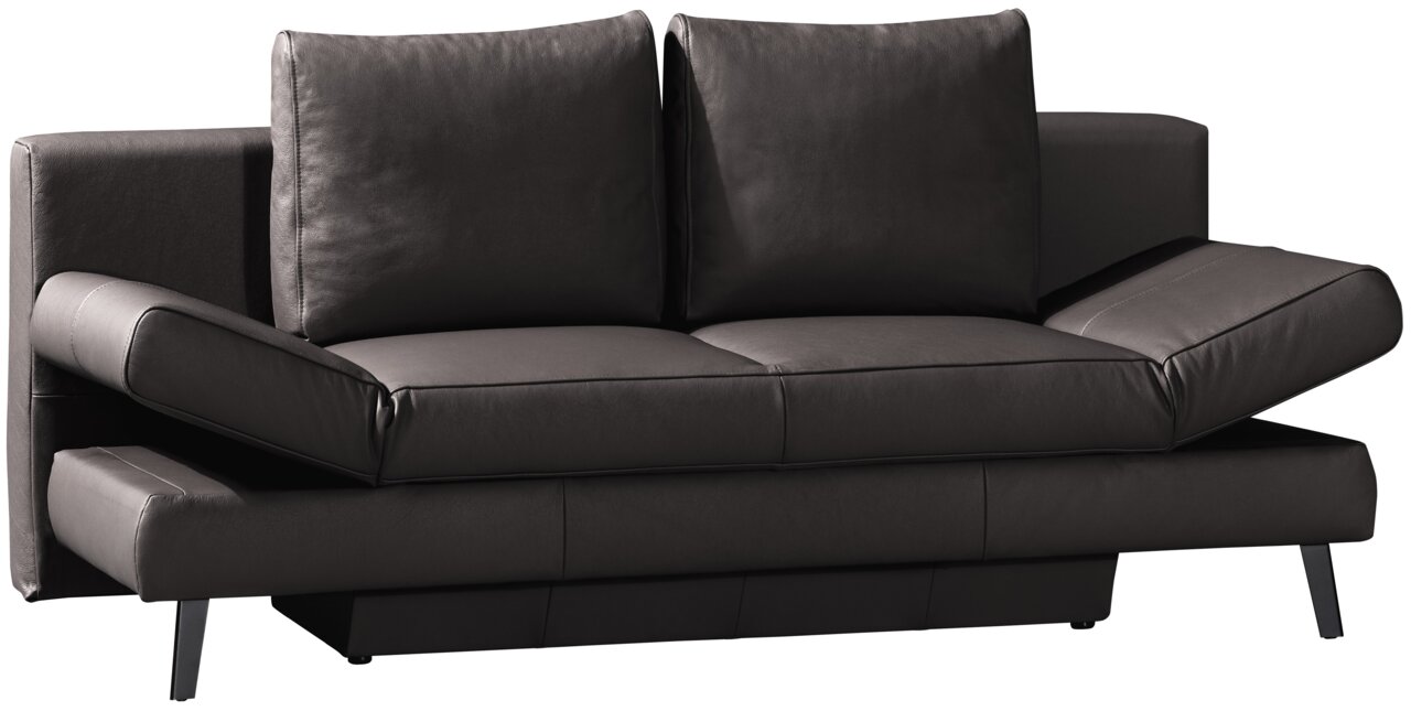 Schwarzes Querschläfer-Sofa mit verstellbaren Armlehnen, Vorderansicht