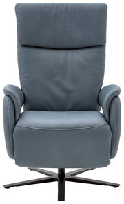 Moderner blauer Fernsehsessel mit hoher Rückenlehne und Armlehnen, Frontalansicht