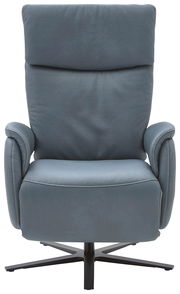 Moderner blauer Fernsehsessel mit hoher Rückenlehne und Armlehnen, Frontalansicht