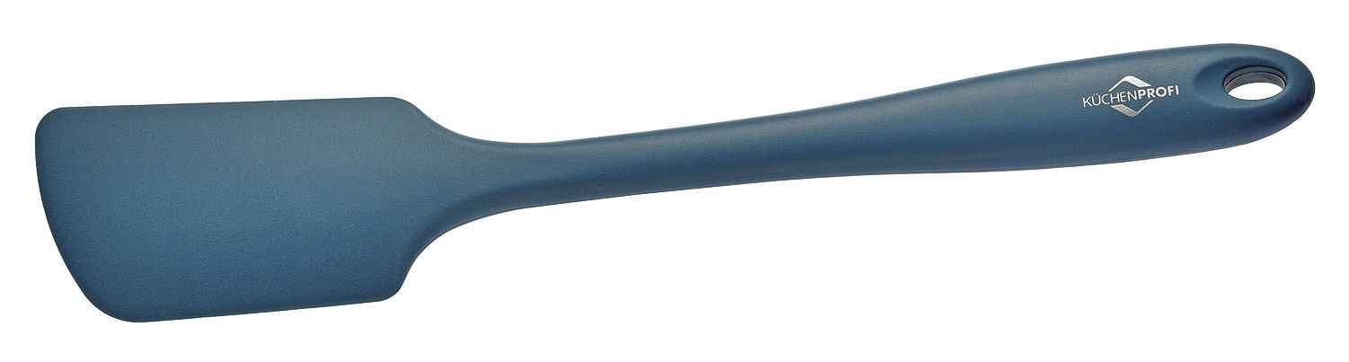 KÜCHENPROFI Teigschaber Blauer Teigschaber aus Kunststoff, seitliche Ansicht mit ergonomischem Griff und Aufhängeloch.