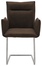 Freischwinger-Sessel in braunem Stoff, Vorderansicht