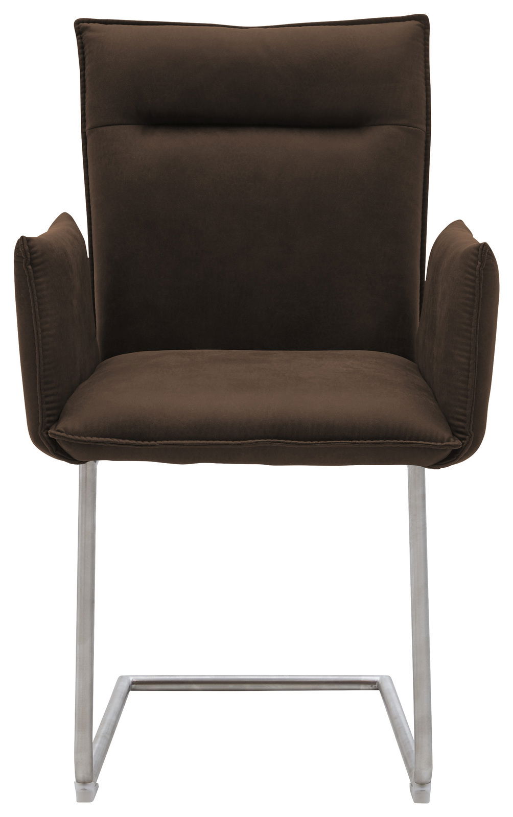 Freischwinger-Sessel in braunem Stoff, Vorderansicht