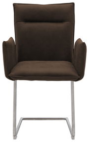 Freischwinger-Sessel in braunem Stoff, Vorderansicht