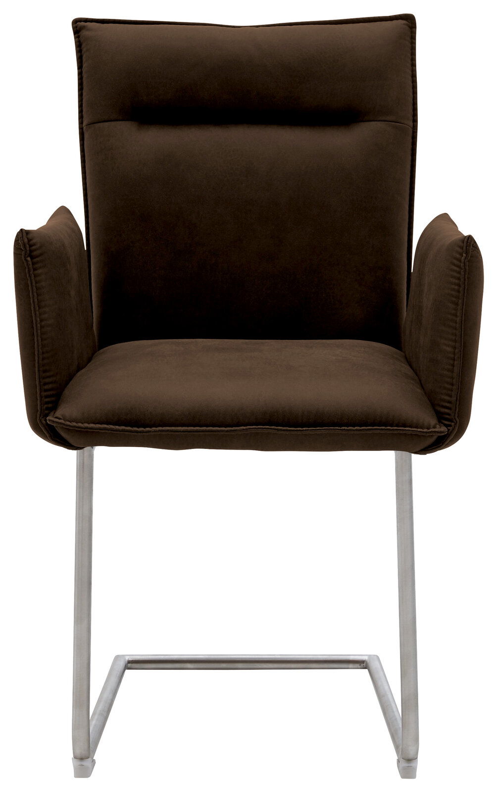 Freischwinger-Sessel in braunem Stoff, Vorderansicht