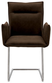 Freischwinger-Sessel in braunem Stoff, Vorderansicht