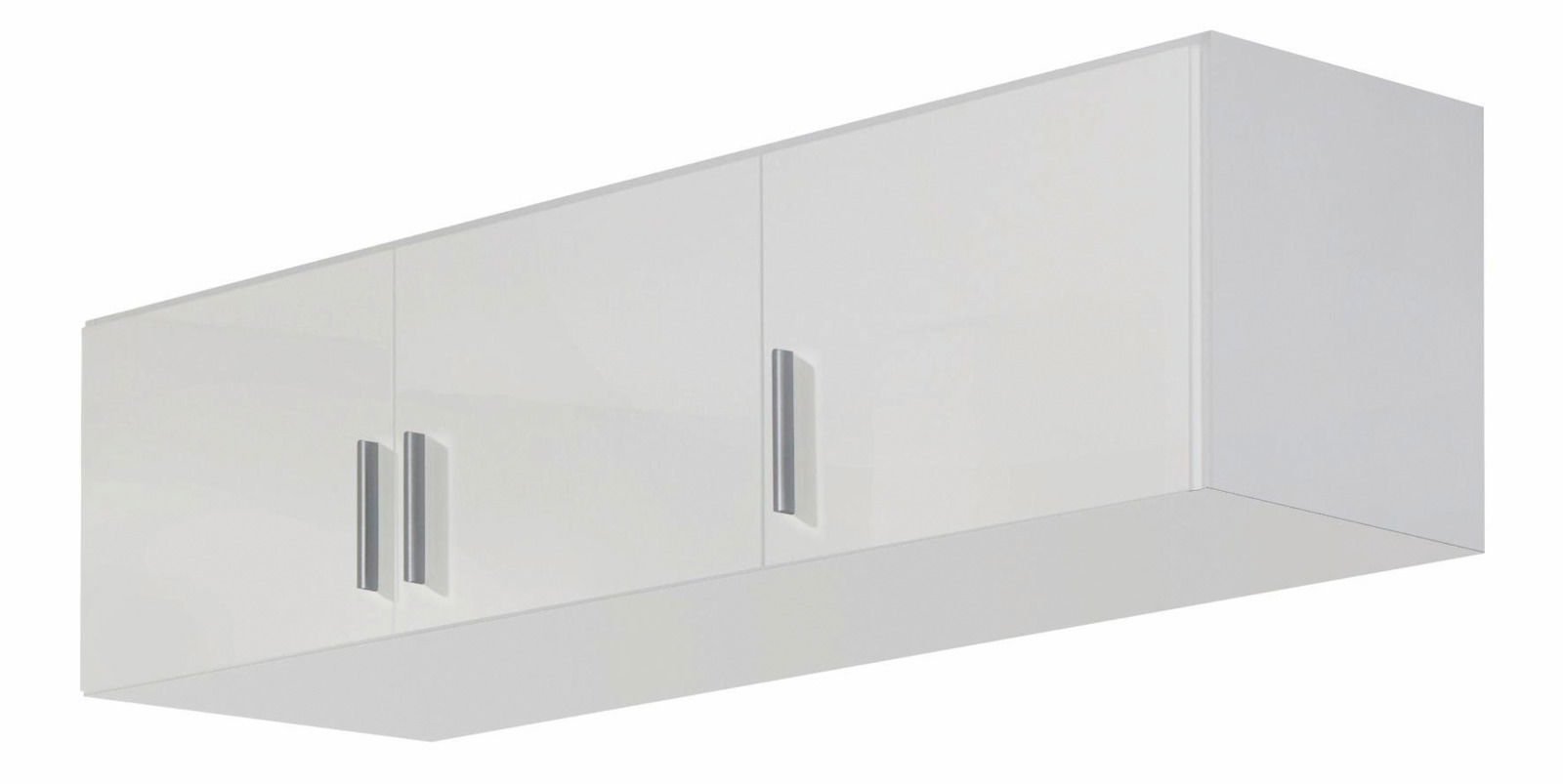 Z2 Schrankaufsatz 3-türig CELLE Weißer Schrankaufsatz mit drei Türen und silbernen Griffen, seitliche Perspektive