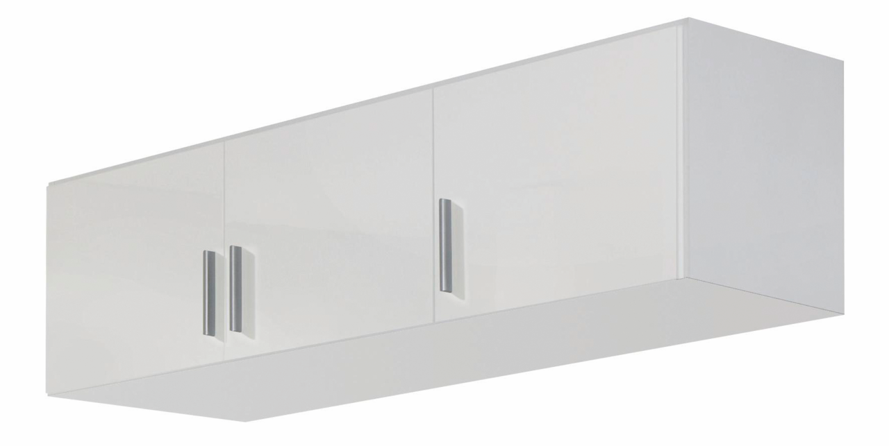 Z2 Schrankaufsatz 3-türig CELLE Weißer Schrankaufsatz mit drei Türen und silbernen Griffen, seitliche Perspektive