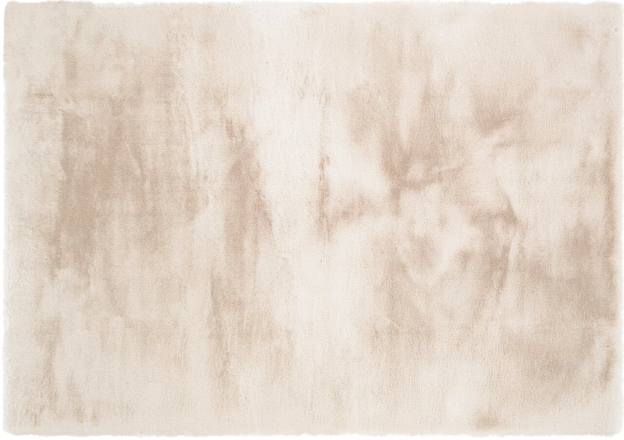 Beiger Fellteppich in Draufsicht mit weicher, flauschiger Textur.