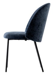 Zijaanzicht van een moderne Connubia-stoel TUKA MID met donkerblauwe stoffen bekleding en zwarte metalen poten.