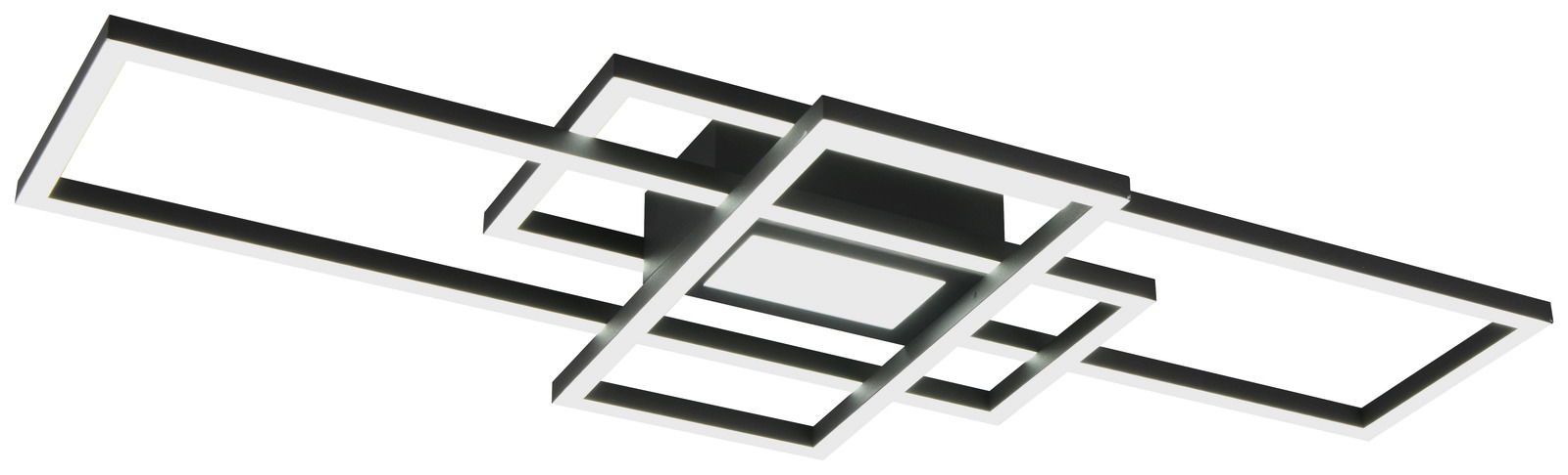 Moderne LED-Deckenleuchte mit geometrischem Design, seitliche Perspektive