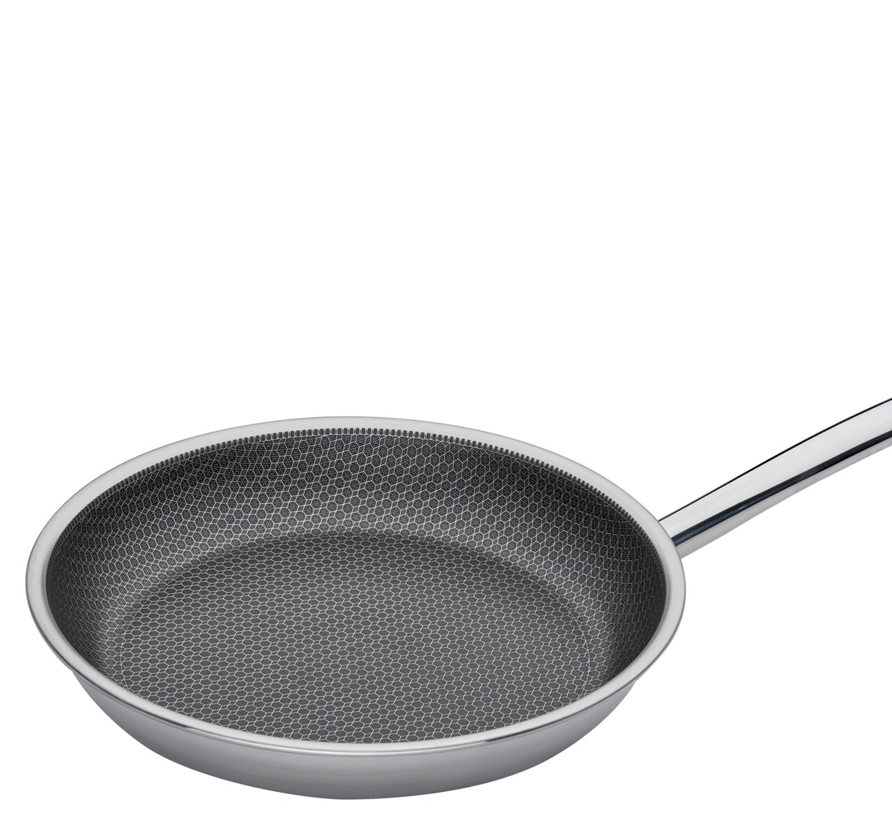 Bratpfanne CUT RESIST PURE 20 aus Edelstahl mit wabenförmiger Antihaftbeschichtung, seitliche Perspektive