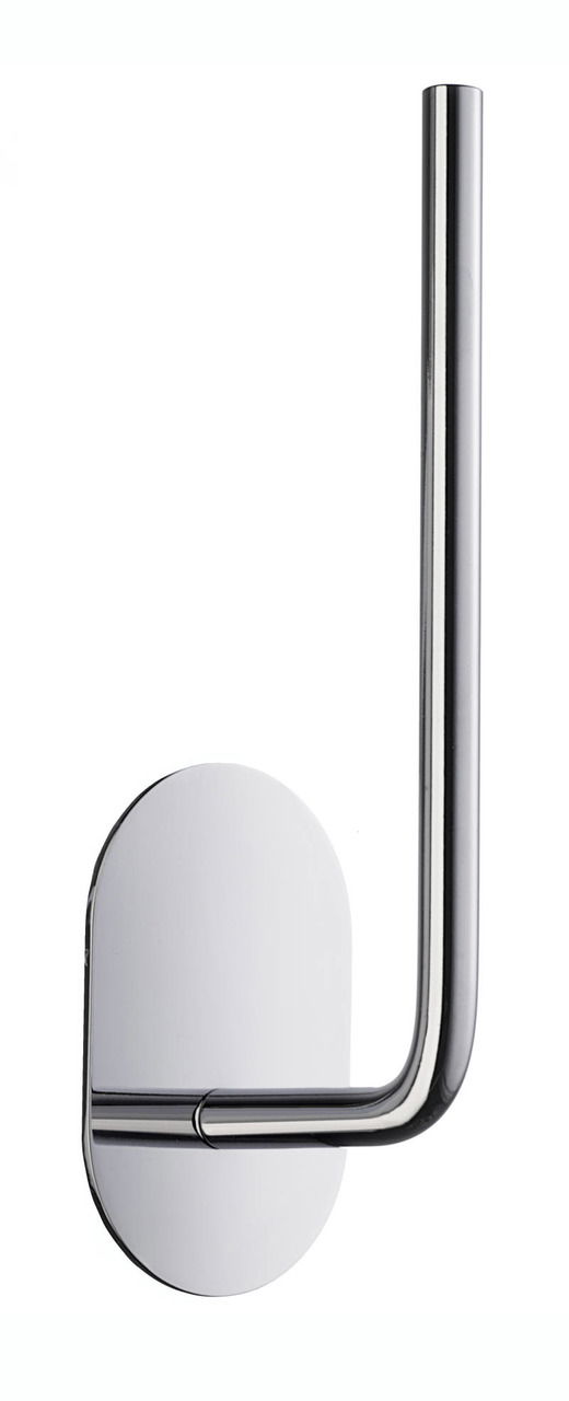 Moderner Reservepapierhalter aus glänzendem Metall, seitliche Ansicht.