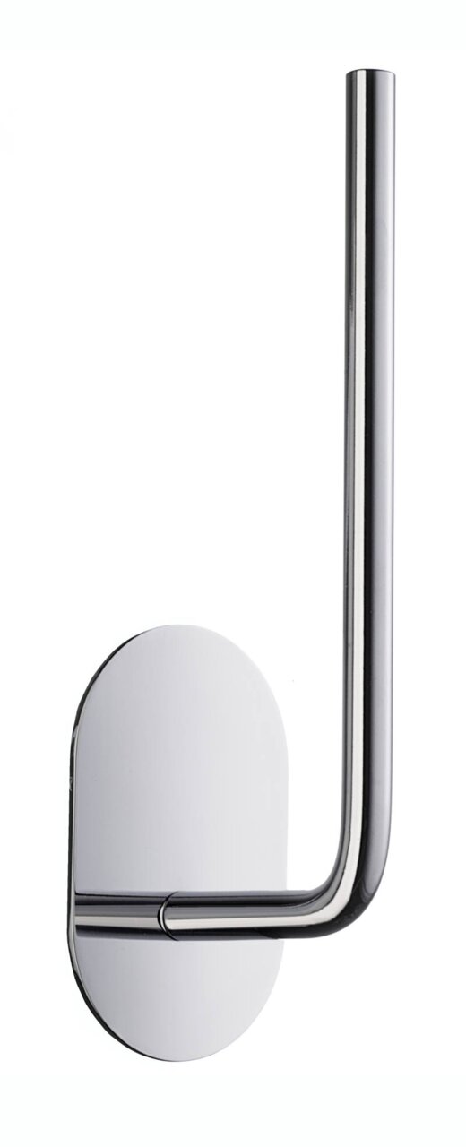 Moderner Reservepapierhalter aus glänzendem Metall, seitliche Ansicht.