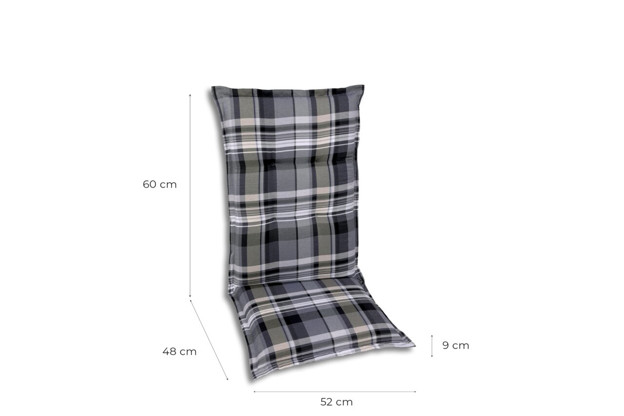 Stoelbekleding met grijs ruitpatroon, zijaanzicht