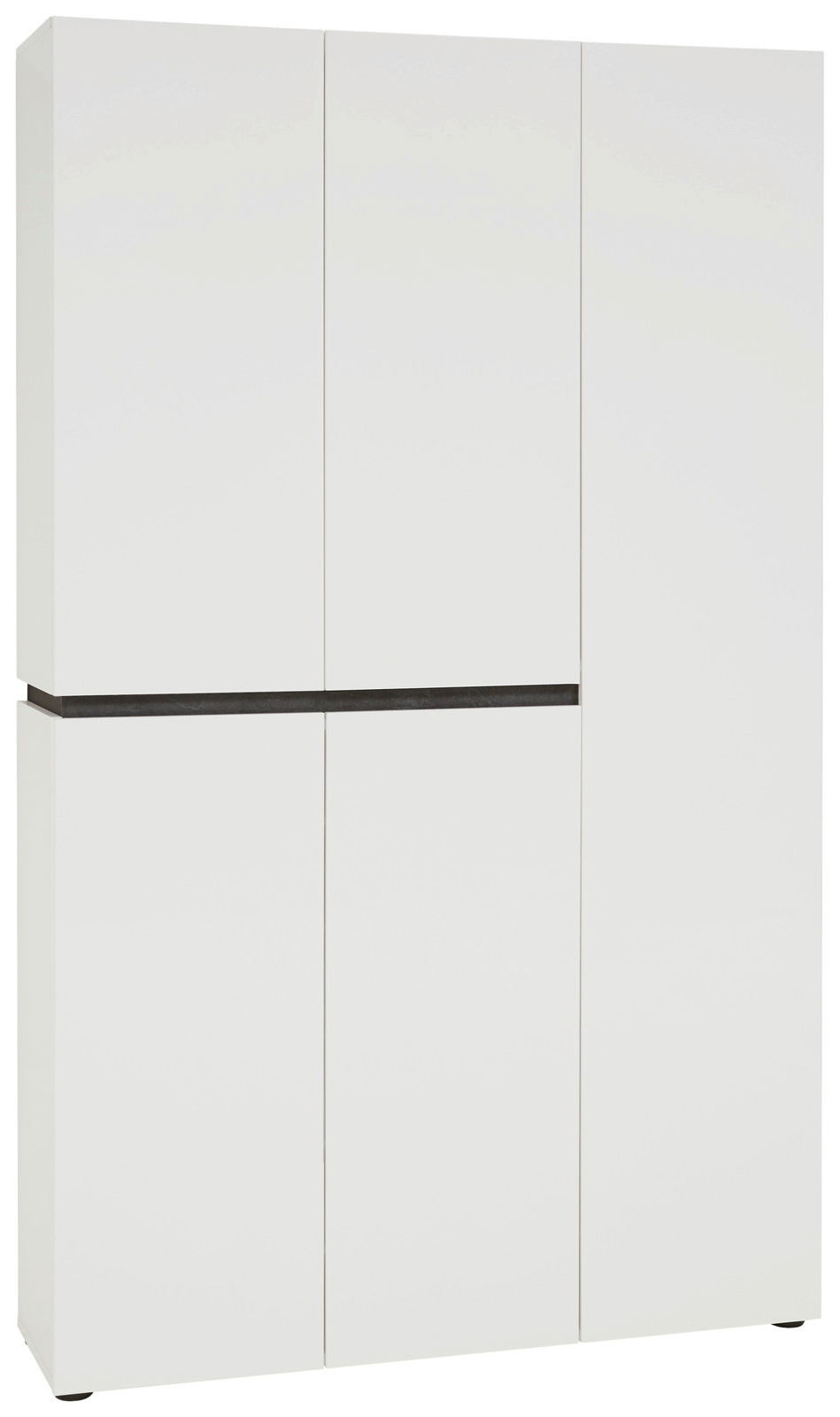 Weißer XXL-Schuh- und Mehrzweckschrank mit fünf Türen, frontal abgebildet.