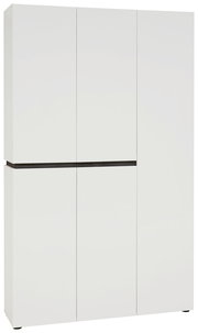 Weißer XXL-Schuh- und Mehrzweckschrank mit fünf Türen, frontal abgebildet.