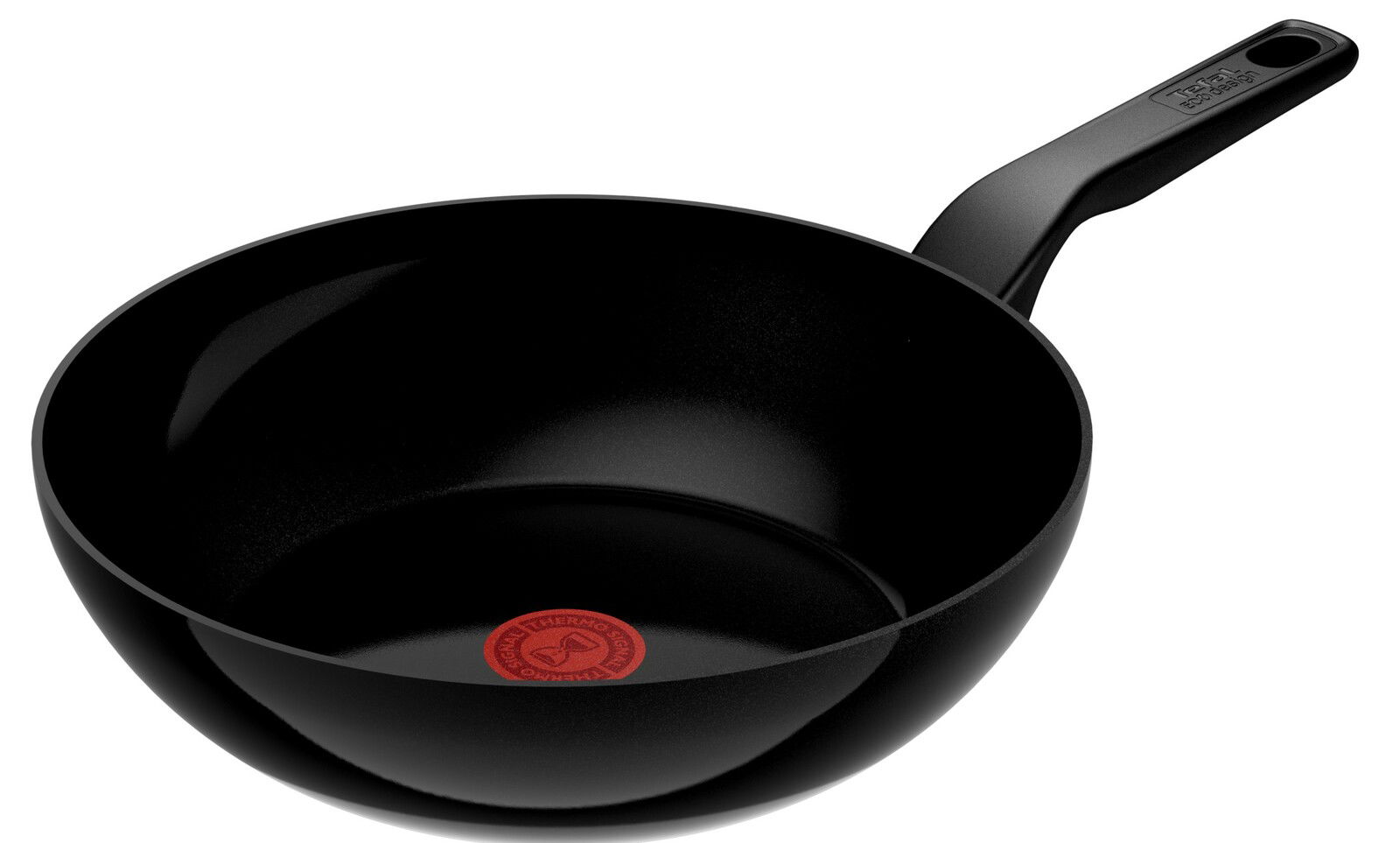 Tefal Wokpfanne Schwarze Keramik-Wokpfanne mit rotem Thermo-Signal, seitliche Perspektive