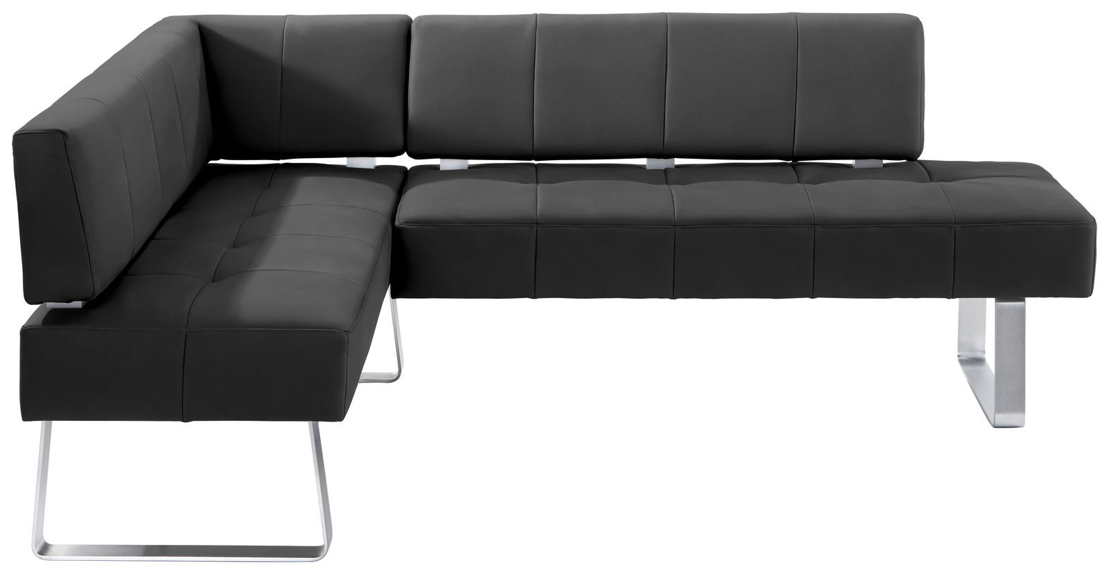 Moderne schwarze Eckbank mit Metallbeinen, Vorderansicht