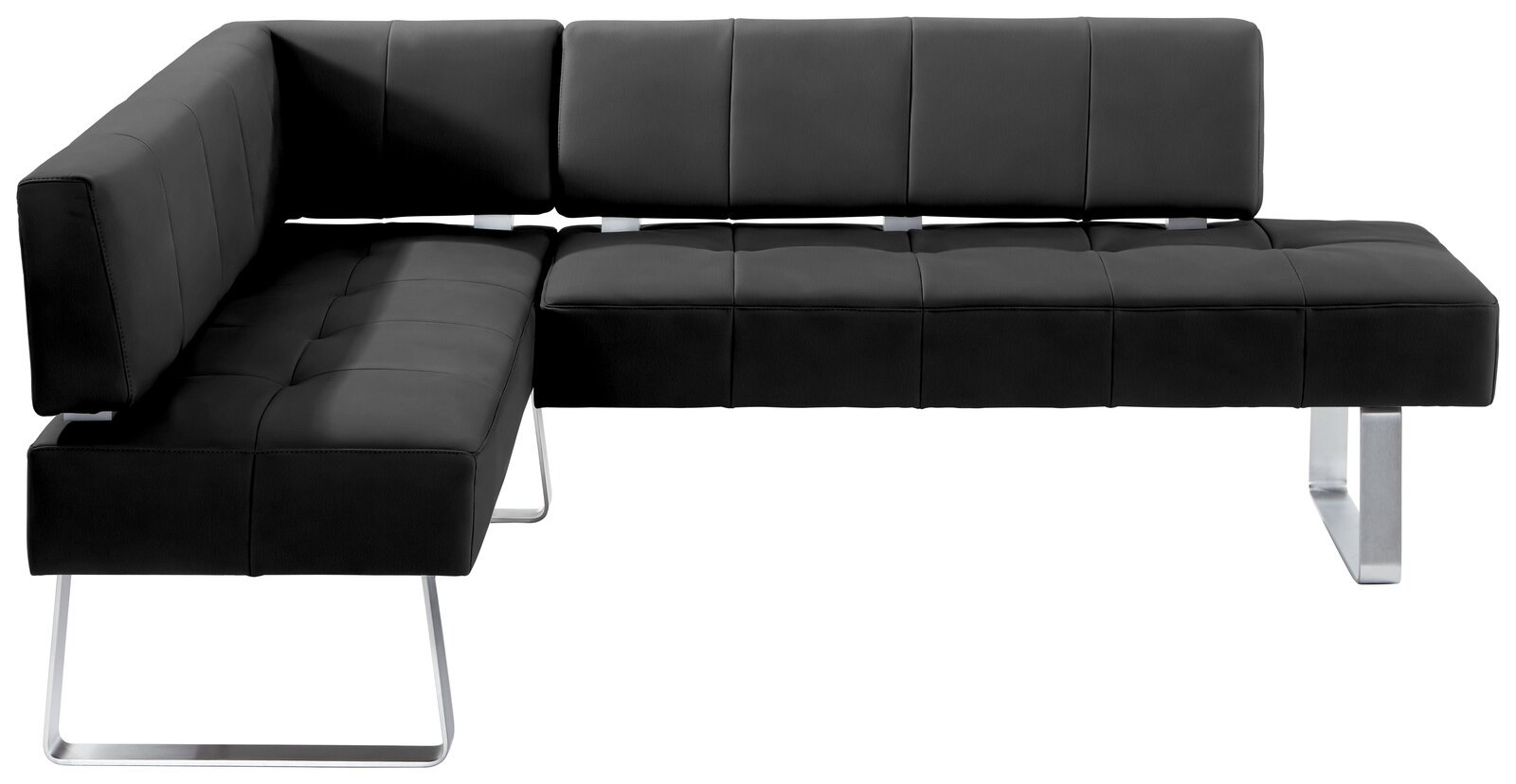 Moderne schwarze Eckbank mit Metallbeinen, Vorderansicht