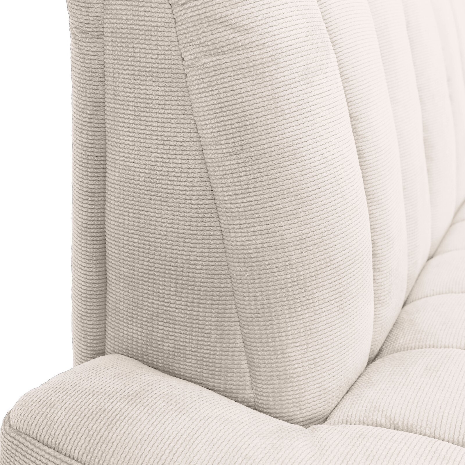 Novel 2,5er-Sitzbank LAILA Nahaufnahme einer cremefarbenen 2,5er-Sitzbank mit strukturierter Polsterung, seitliche Perspektive