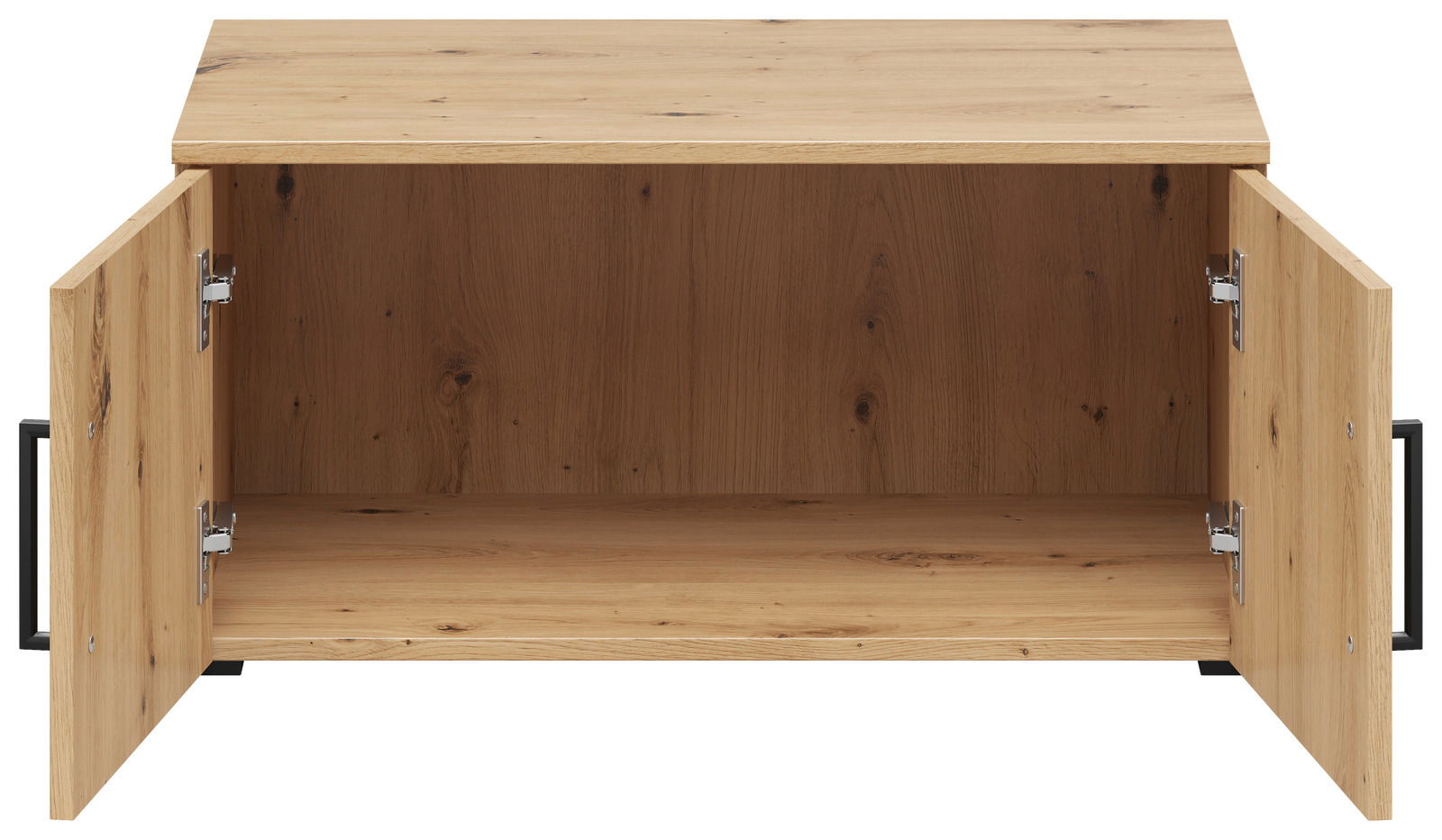 Offener Aufsatzschrank aus Holz mit zwei Türen, Frontalansicht