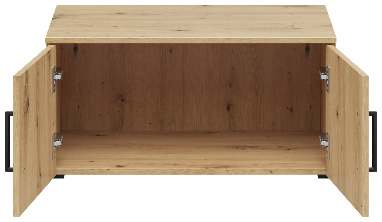 Offener Aufsatzschrank aus Holz mit zwei Türen, Frontalansicht