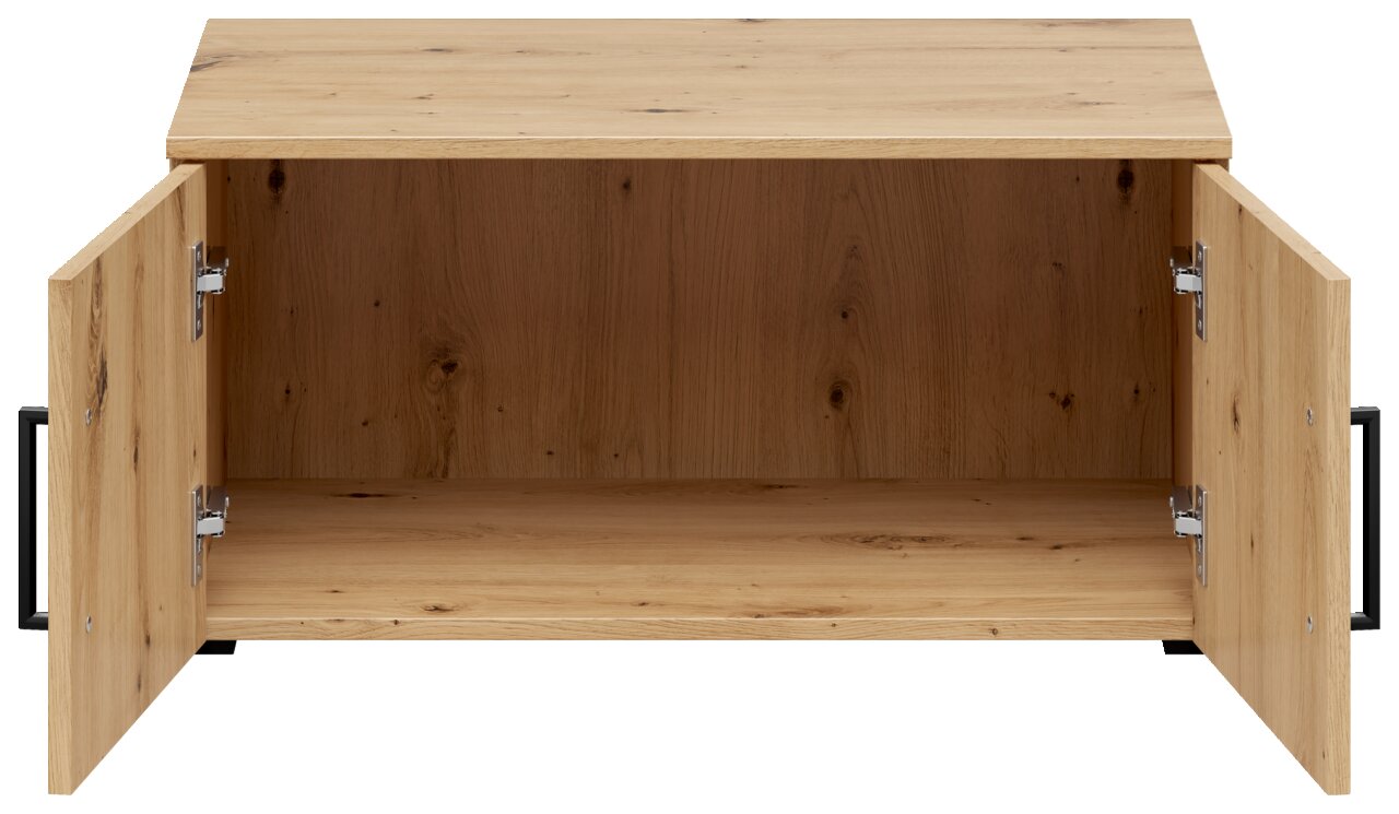Offener Aufsatzschrank aus Holz mit zwei Türen, Frontalansicht