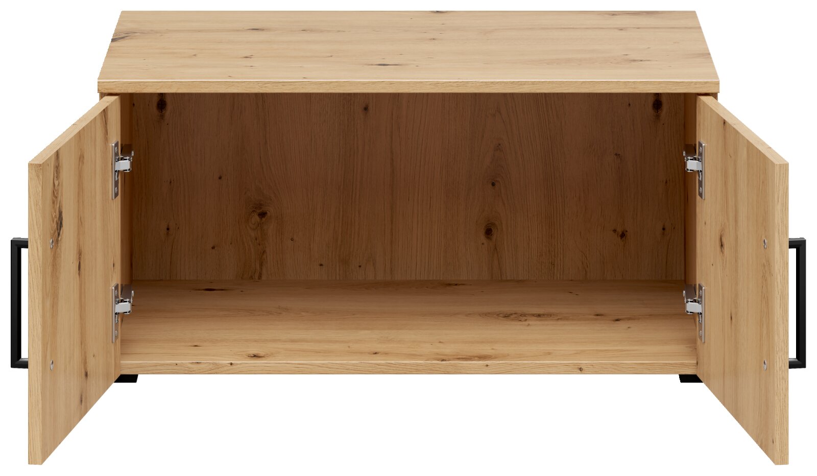 Offener Aufsatzschrank aus Holz mit zwei Türen, Frontalansicht