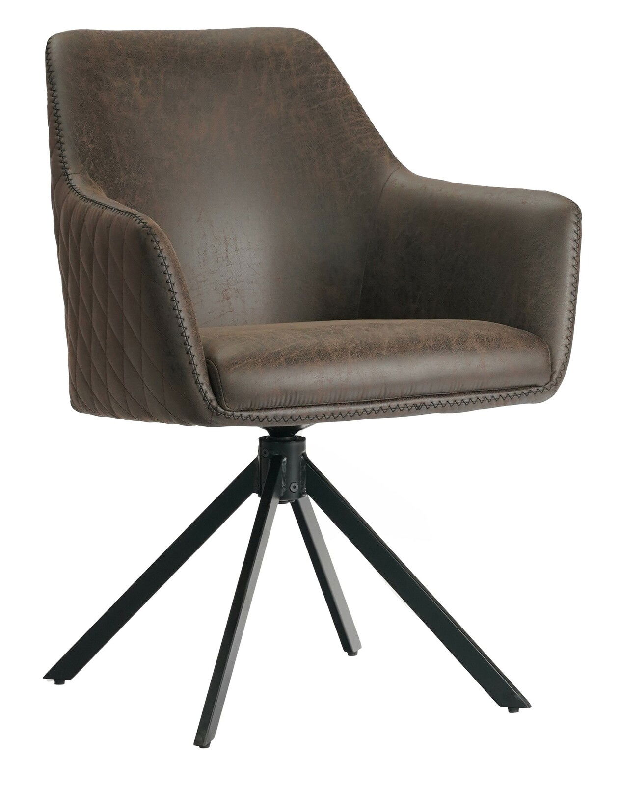 Z2 Armlehnstuhl FELIZIA Brauner Armlehnstuhl mit gepolstertem Sitz und Rückenlehne, auf schwarzem Metallgestell, seitliche Perspektive