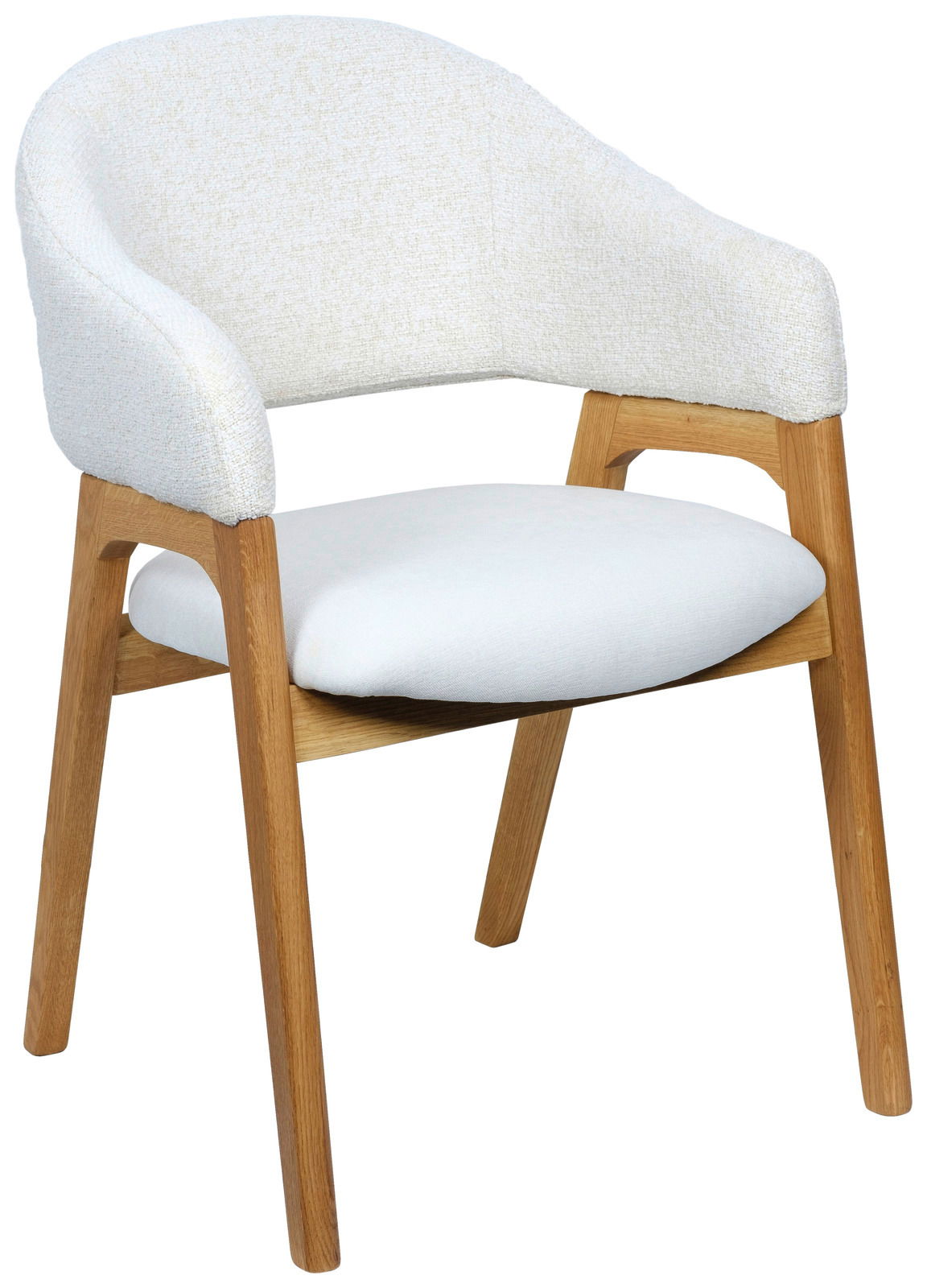 Linea Natura Armlehnstuhl BERTI Moderner Armlehnstuhl mit weißem Polster und Holzbeinen, seitliche Perspektive