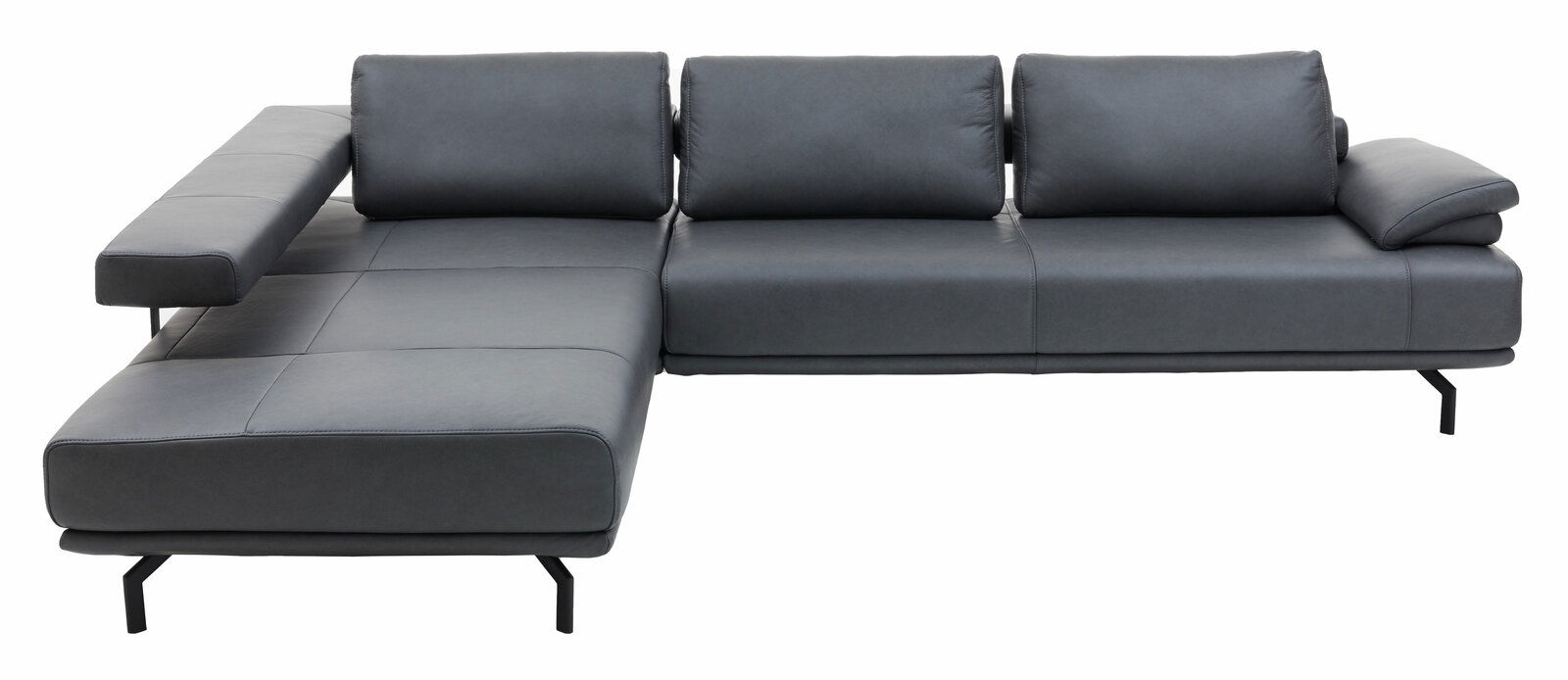 Graues Ecksofa mit modernem Design, linke Perspektive