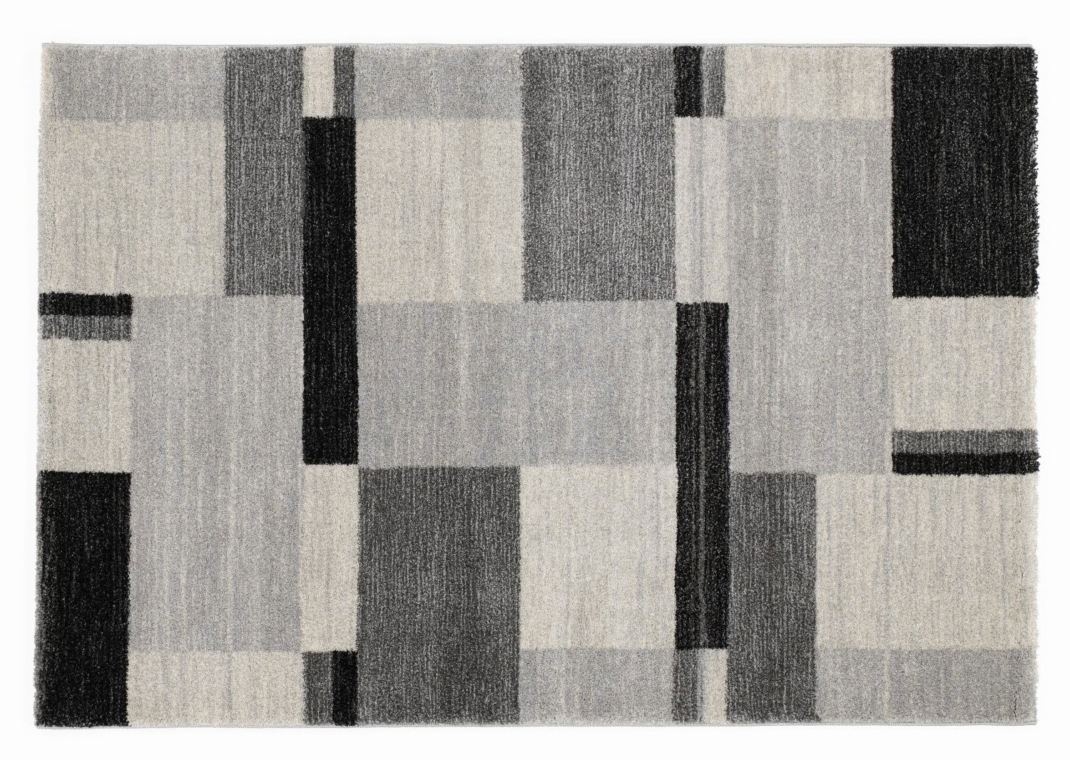 Moderner Teppich mit geometrischem Muster in Grautönen, Draufsicht