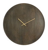 Minimalistische Wanduhr aus Holz mit goldenen Zeigern, Frontalansicht
