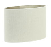 Ovaler, gerader Lampenschirm in cremefarbener Textiloptik, seitliche Perspektive