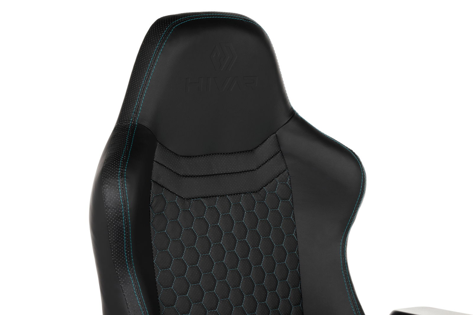 HIVAR Gaming Stuhl ORBICAL Schwarzer Gaming-Stuhl mit blauen Nähten und Wabenmuster, Vorderansicht