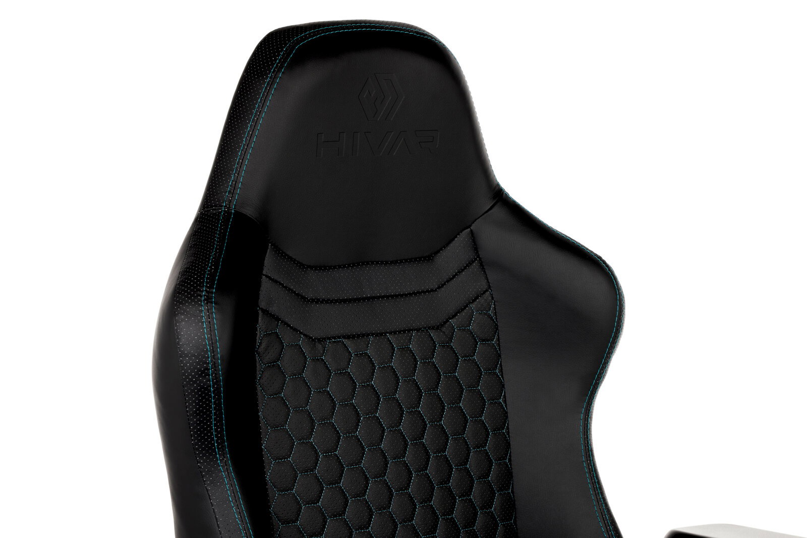 HIVAR Gaming Stuhl ORBICAL Schwarzer Gaming-Stuhl mit blauen Nähten und Wabenmuster, Vorderansicht