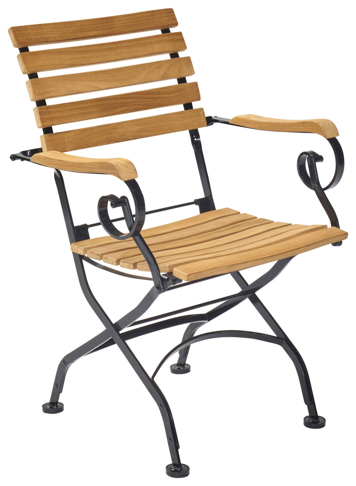 Ambia Garden Garten-Armlehnstuhl WIMBLEDON Klappbarer Garten-Armlehnstuhl aus Holz und Metall, seitliche Perspektive