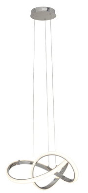 Moderne LED-Hängeleuchte mit geschwungenem Design, seitliche Perspektive