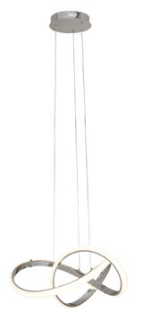 Moderne LED-Hängeleuchte mit geschwungenem Design, seitliche Perspektive