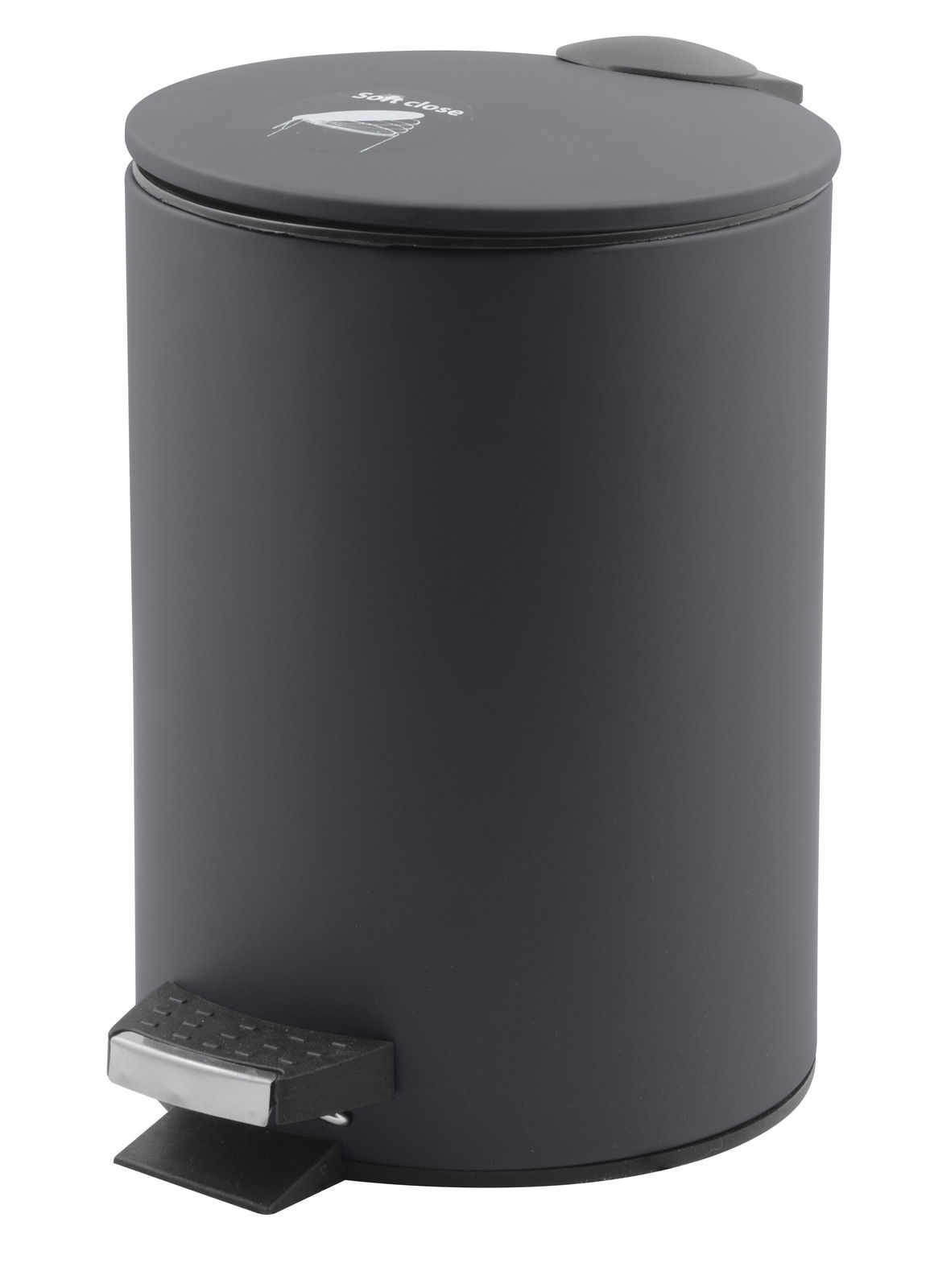 Grauer Treteimer mit 3 Litern Fassungsvermögen, seitliche Perspektive